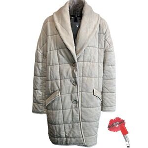 Forever 21 Quilted Longline Jacket‎ Women Medium Beige Mineral Wash Buttons